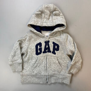 Baby GAP Hoodie 6-12 Months Grey Blue Full Zip Ears Spellout Logo Classic Comfy